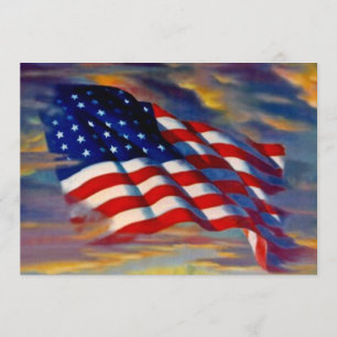 USA American Flag Waves Clouds Blank Invitations