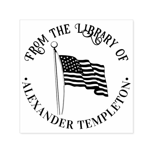 USA American Flag Waving Library Round Book Name Self-inking Stamp (Design)