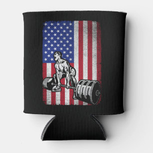 USA American Flag weightlifting Powerlifting Can Cooler