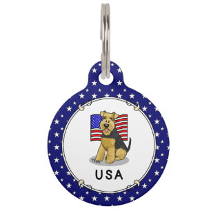 USA American Flag Welsh Terrier Dog - Cute Pet Tag