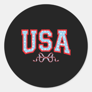 Usa American Girl Patriotic July 4th Women Boys Classic Round Sticker