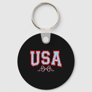 Usa American Girl Patriotic July 4th Women Boys Keychain