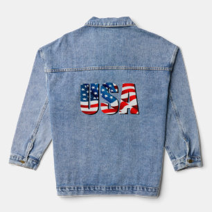 USA American patriotic red white blue flag Denim Jacket