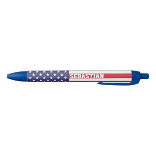 USA American Personalized Patriotic Flag Blue Ink Pen
