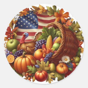 USA/American/Thanksgiving turkey wreath Classic Round Sticker
