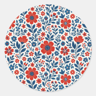 USA/American themed floral pattern Classic Round Sticker