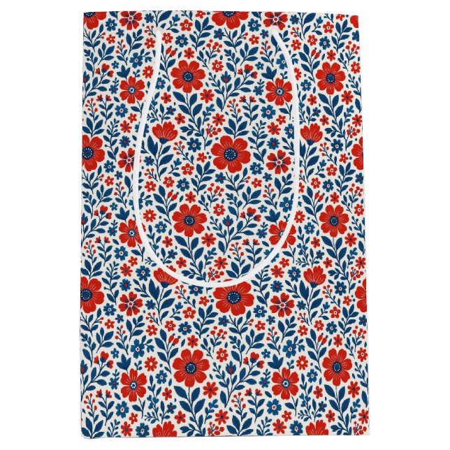 USA/American themed floral pattern Medium Gift Bag (Front)