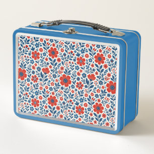 USA/American themed floral pattern Metal Lunch Box