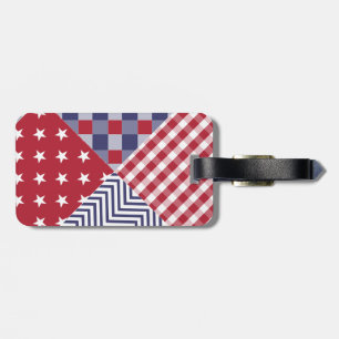 USA Americana Diagonal Red White & Blue Quilt Luggage Tag