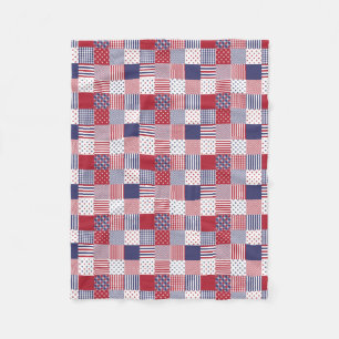 USA Americana Patchwork Red White & Blue Fleece Blanket