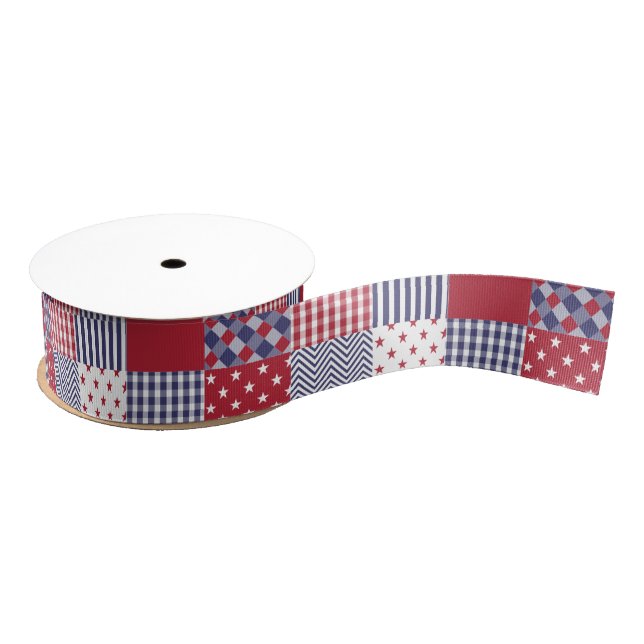 USA Americana Patchwork Red White & Blue Grosgrain Ribbon (Spool)