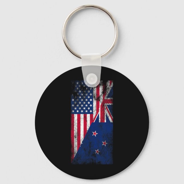Usa &amp; New Zealand Flags - Us Of America Kiwi,  Keychain (Front)