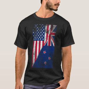 Usa & New Zealand Flags - Us Of America Kiwi, T-Shirt