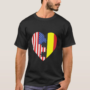 USA and Belgium Flags Heart T-Shirt