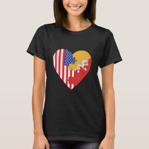 USA and Bhutan Flags Heart T-Shirt