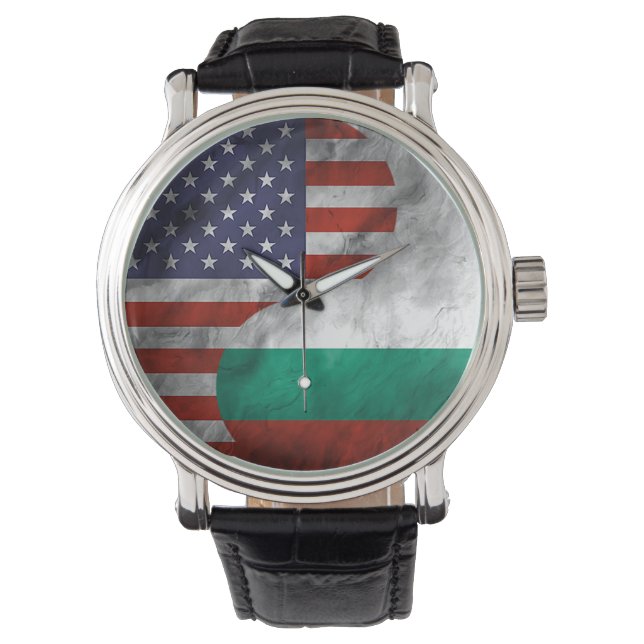 USA and Bulgaria Dual Flag Yin Yang Wedding Gift Watch (Front)
