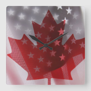 USA and Canada flags clock