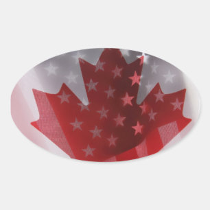 USA and Canada flags oval stickers