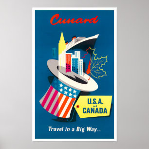 USA and Canada vintage travel poster