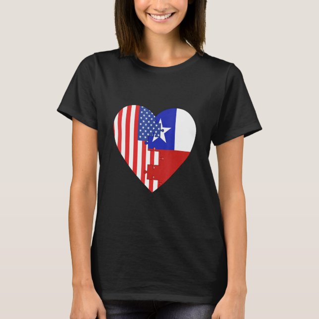 USA and Chile Flags Heart T-Shirt (Front)