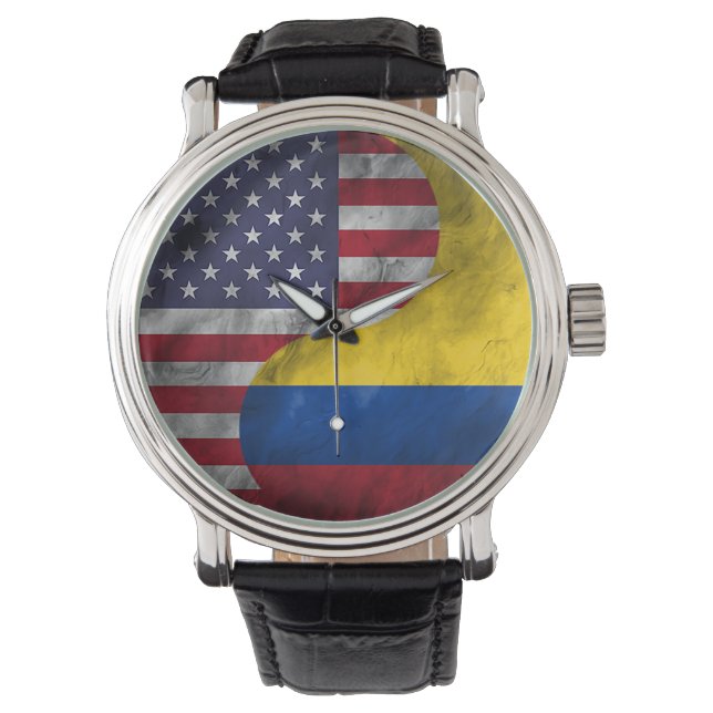 USA and Colombia Dual Flag Yin Yang Wedding Gift Watch (Front)