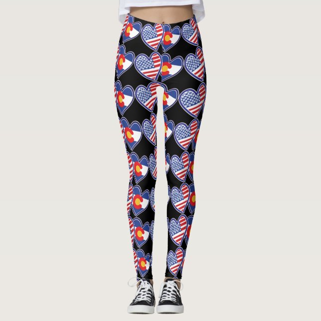 USA and Colorado Flag Hearts Leggings (Front)