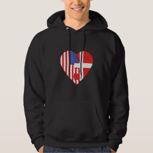 USA and Denmark Flags Heart Hoodie