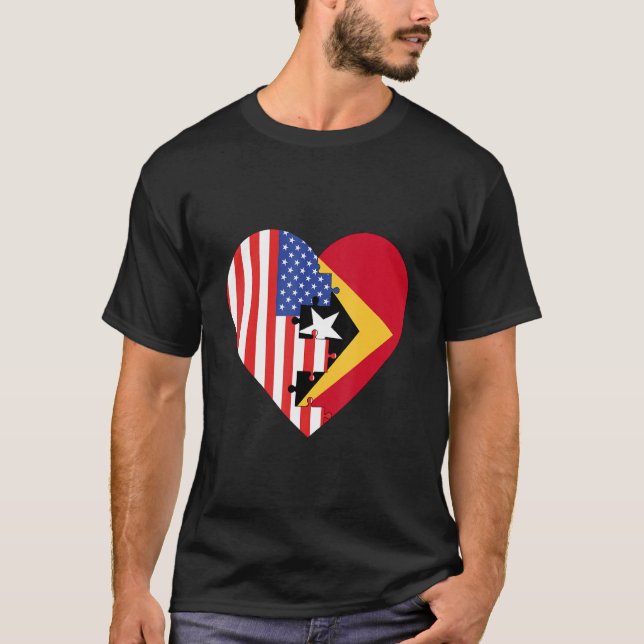 USA and East Timor Flags Heart T-Shirt (Front)