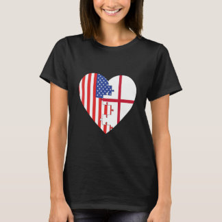 USA and England Flags Heart T-Shirt