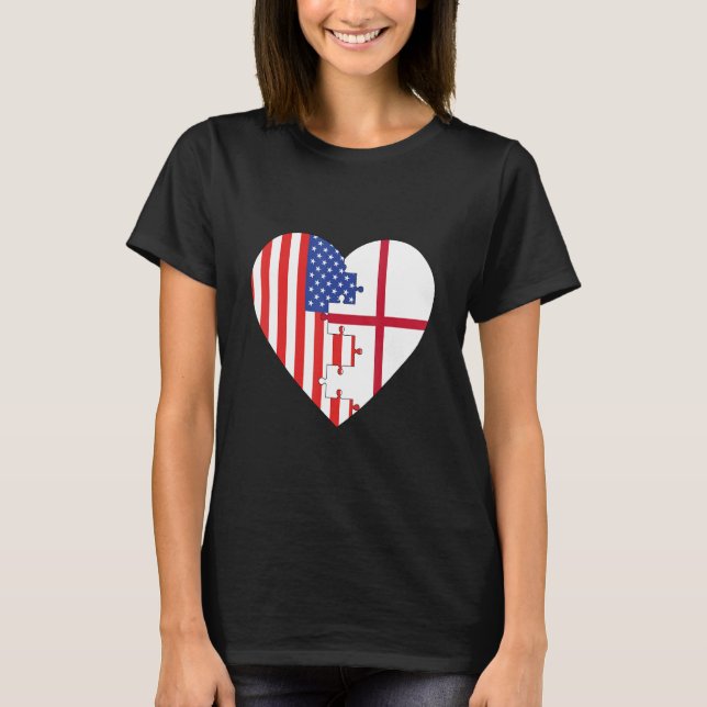 USA and England Flags Heart T-Shirt (Front)