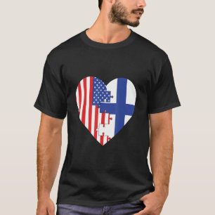 USA and Finland Flags Heart T-Shirt