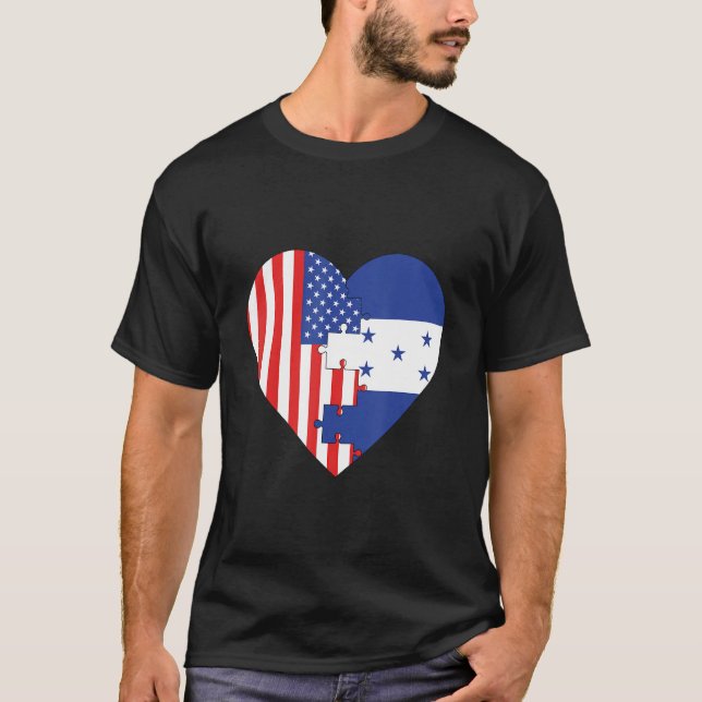 USA and Honduras Flags Heart T-Shirt (Front)