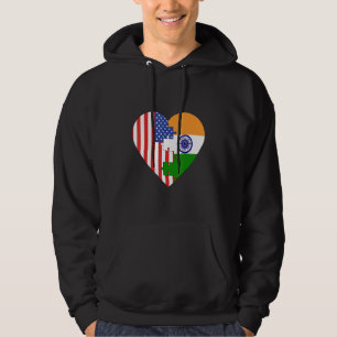 USA and India Flags Heart Hoodie