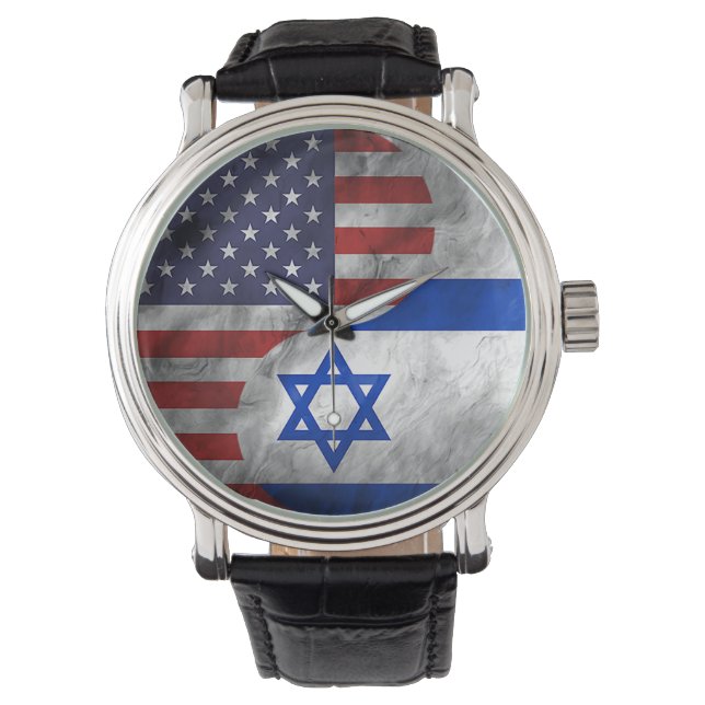 USA and Israel Dual Flag Yin Yang Wedding Gift Watch (Front)