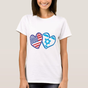 USA and ISRAEL Flag Hearts T-Shirt