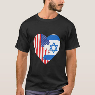 USA and Israel Flags Heart T-Shirt