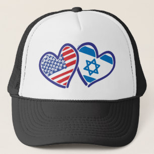 USA and Israel Heart Flag Trucker Hat
