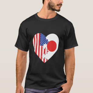 USA and Japan Flags Heart T-Shirt