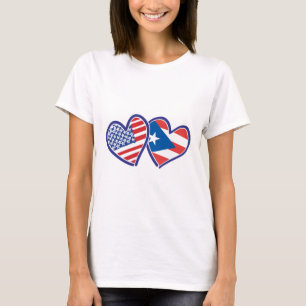 USA and Puerto Rico Flag Heart T-Shirt