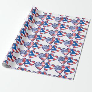 USA and Puerto Rico Flag Heart Wrapping Paper