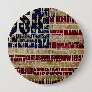 USA and their federal states in stars and stripes 4 Inch Round Button