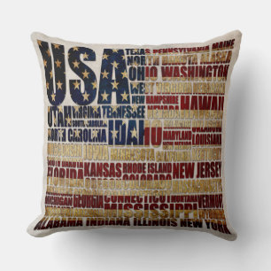 USA and their federal states in stars and stripes Throw Pillow