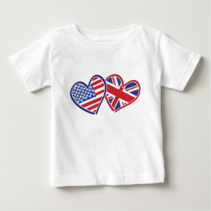 USA and UK Flag Hearts Baby T-Shirt