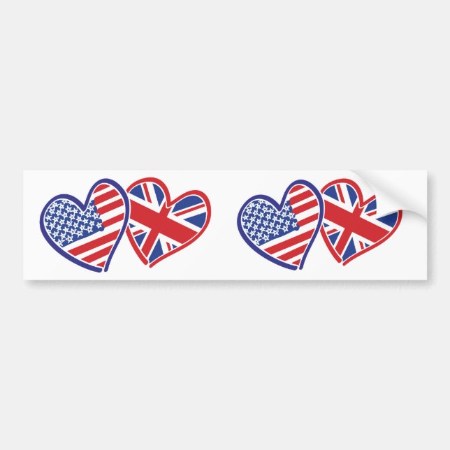 USA and UK Flag Hearts Bumper Sticker (Front)