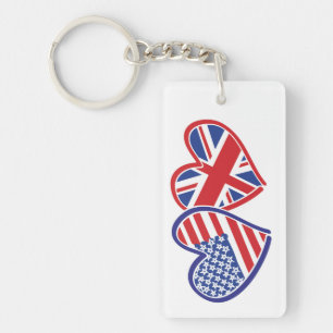 USA and UK Flag Hearts Keychain