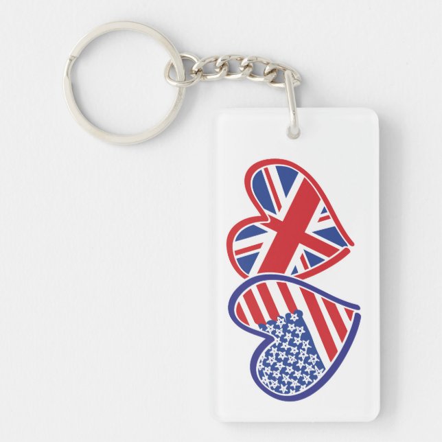 USA and UK Flag Hearts Keychain (Front)