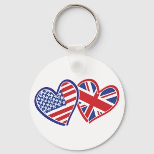 USA and UK Flag Hearts Keychain