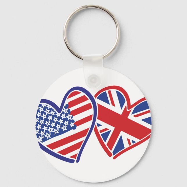 USA and UK Flag Hearts Keychain (Front)
