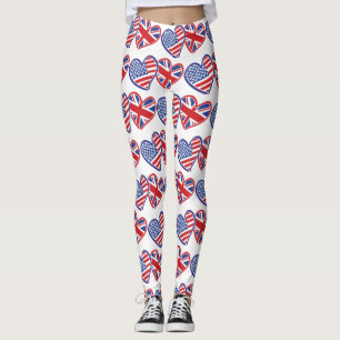 USA and UK Flag Hearts Leggings