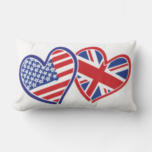 USA and UK Flag Hearts Lumbar Pillow